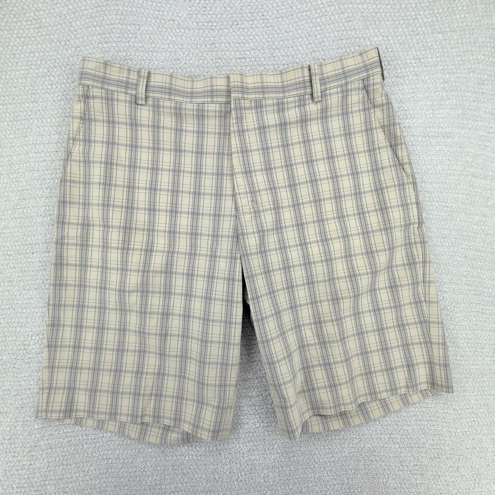 Nike Tiger Woods Collection Golf Shorts Mens 36 Beige Plaid Performance Stretch
